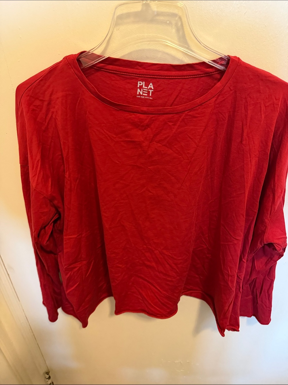 Planet Red Women's Red Long Sleeve Scoop Neck Tee - Casual Essential